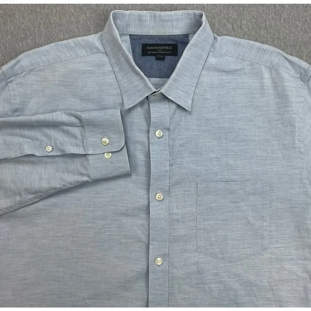 Banana Republic Shirt Mens XL Blue Cotton Soft Wash Tailored Slim Fit Button Up